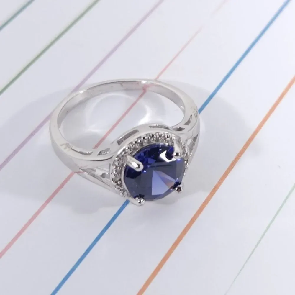 Simulated Tanzanite Halo Ring Size 7 1/2